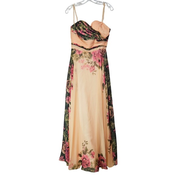 Grace Karin Dresses & Skirts - Grace Karin Womens Peach Floral Chiffon Corset Back Formal Maxi Dress 8 Prom
